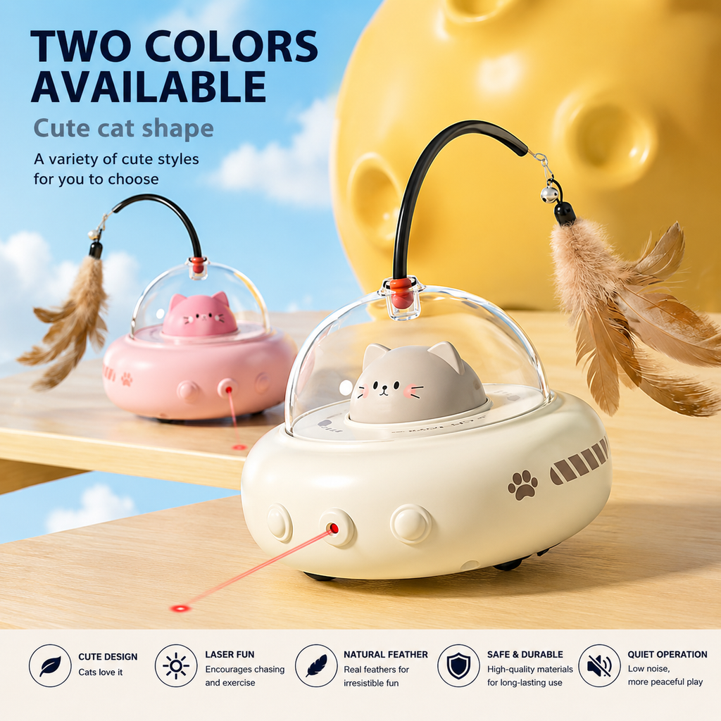 Interactive UFO Cat Teaser Toys with Replaceable Feather