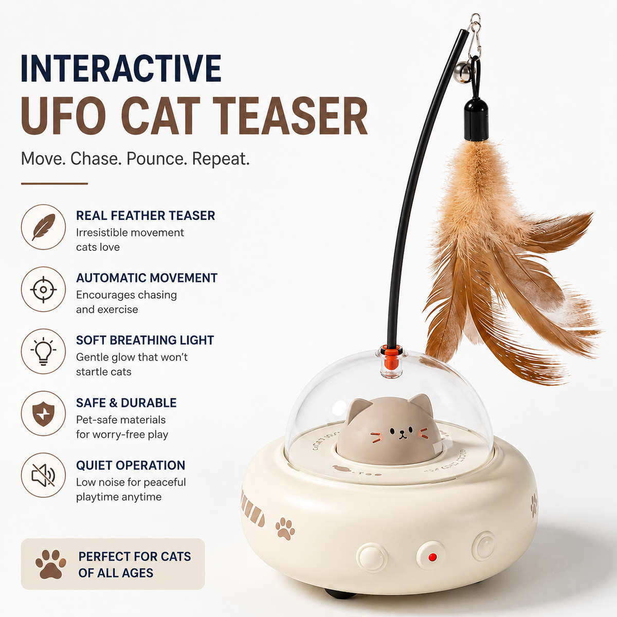 Interactive UFO Cat Teaser Toys with Replaceable Feather
