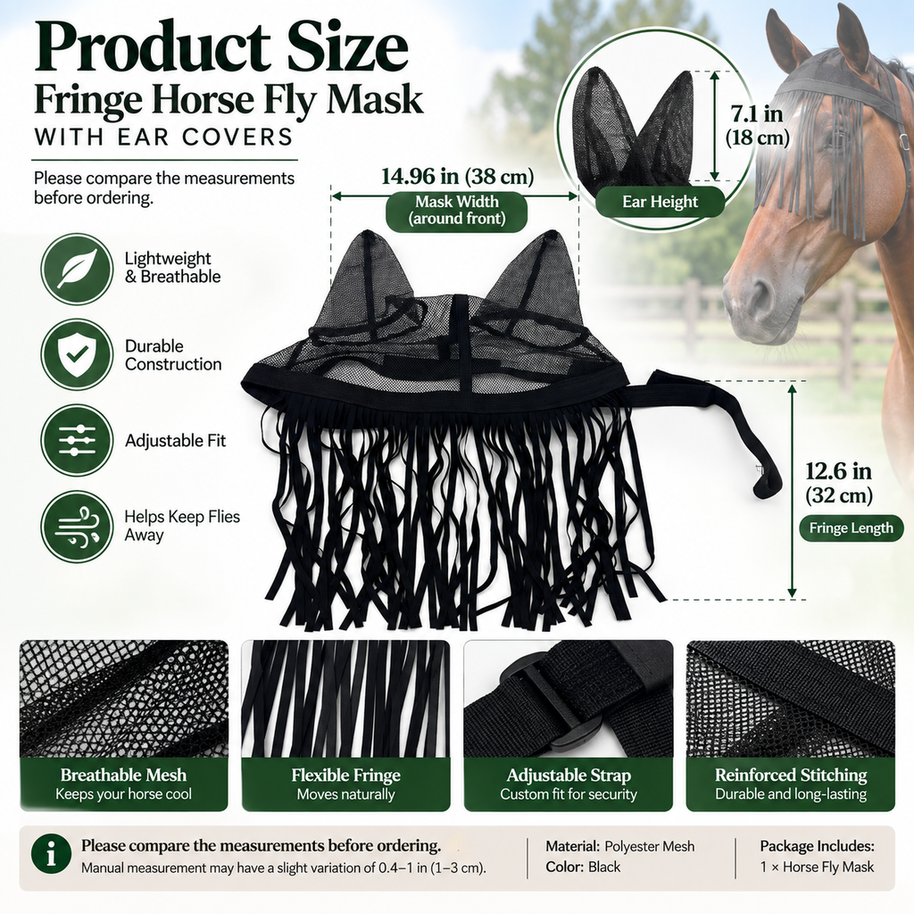Fringe Horse Fly Mask with Ear Covers