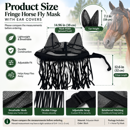 Fringe Horse Fly Mask with Ear Covers