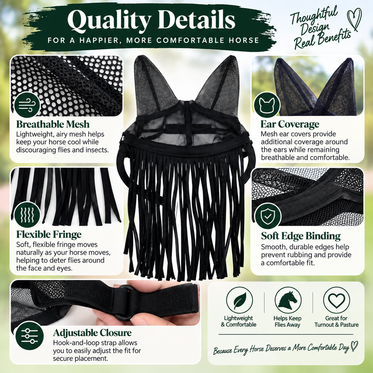 Fringe Horse Fly Mask with Ear Covers