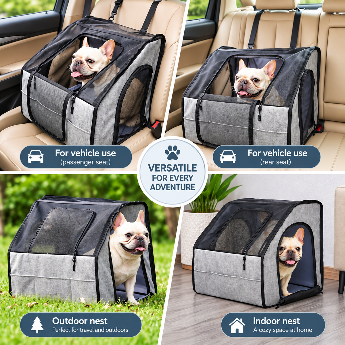 Portable Dog Car Carrier & Travel Crate - Foldable Soft Design
