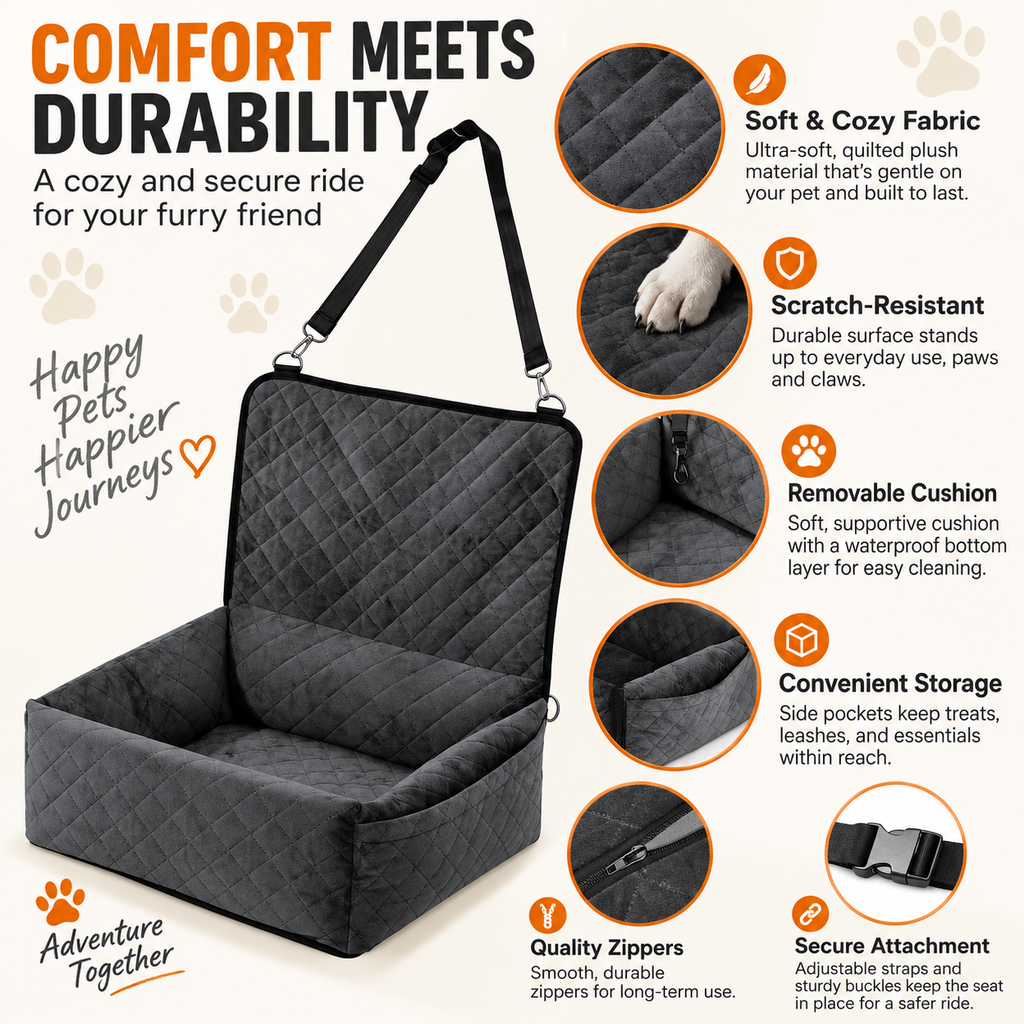 Dog Booster Car Seat for Small & Medium Dogs - Up To 40 Lb.