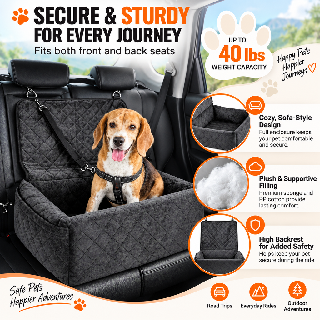 Dog Booster Car Seat for Small & Medium Dogs - Up To 40 Lb.