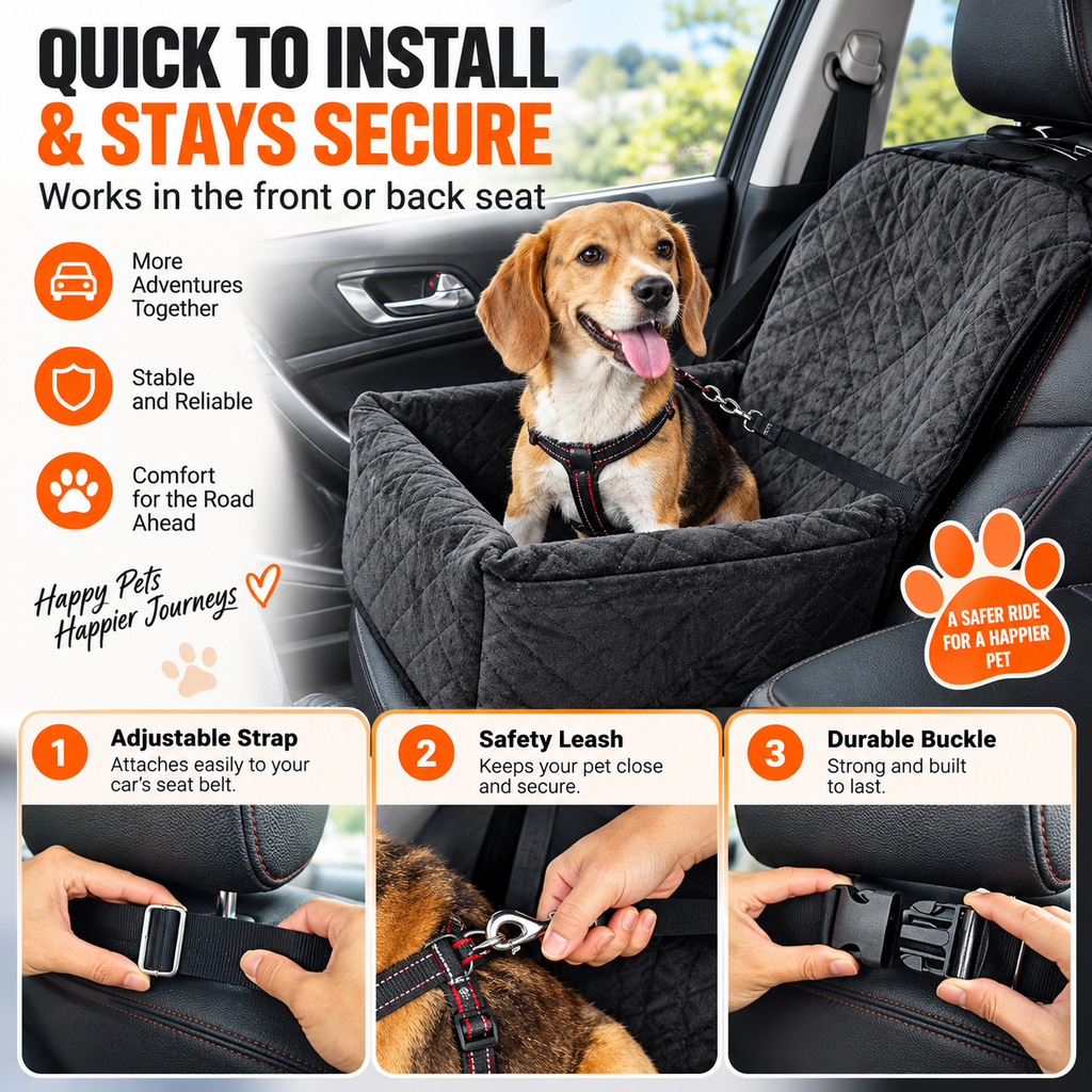 Dog Booster Car Seat for Small & Medium Dogs - Up To 40 Lb.