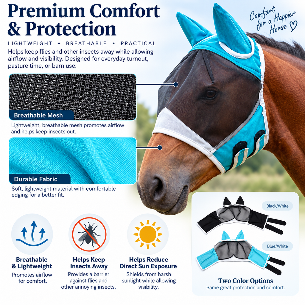 Comfort-Fit Mesh Horse Fly Mask with Ears