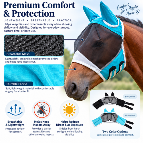 Comfort-Fit Mesh Horse Fly Mask with Ears