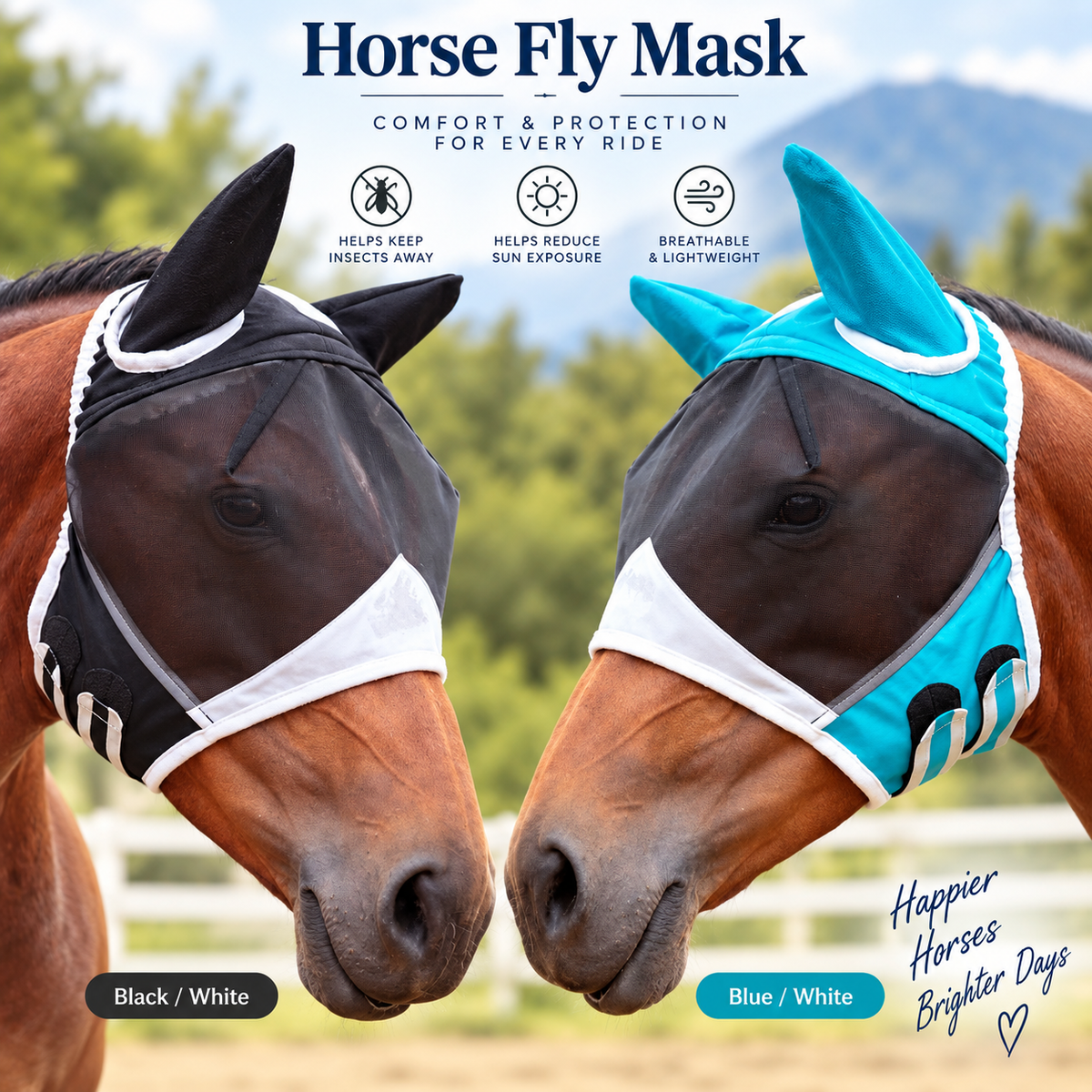Comfort-Fit Mesh Horse Fly Mask with Ears