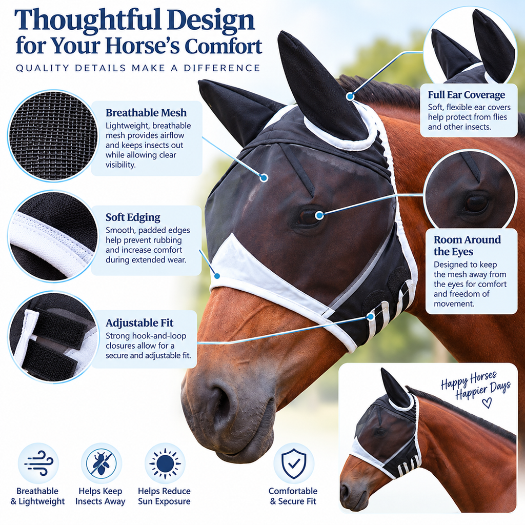 Comfort-Fit Mesh Horse Fly Mask with Ears